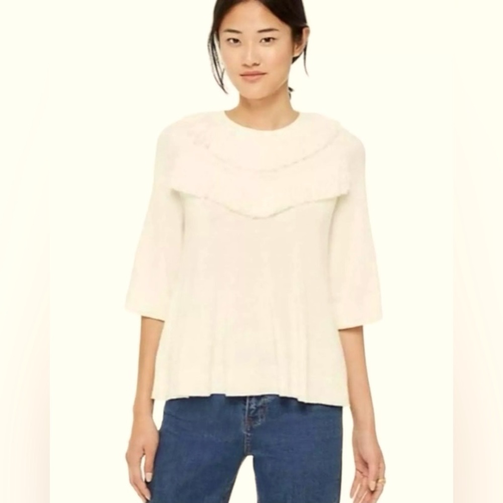 NEW Kate Spade Brooke Street Fringe Sweater Cream Ivory Neutral XS